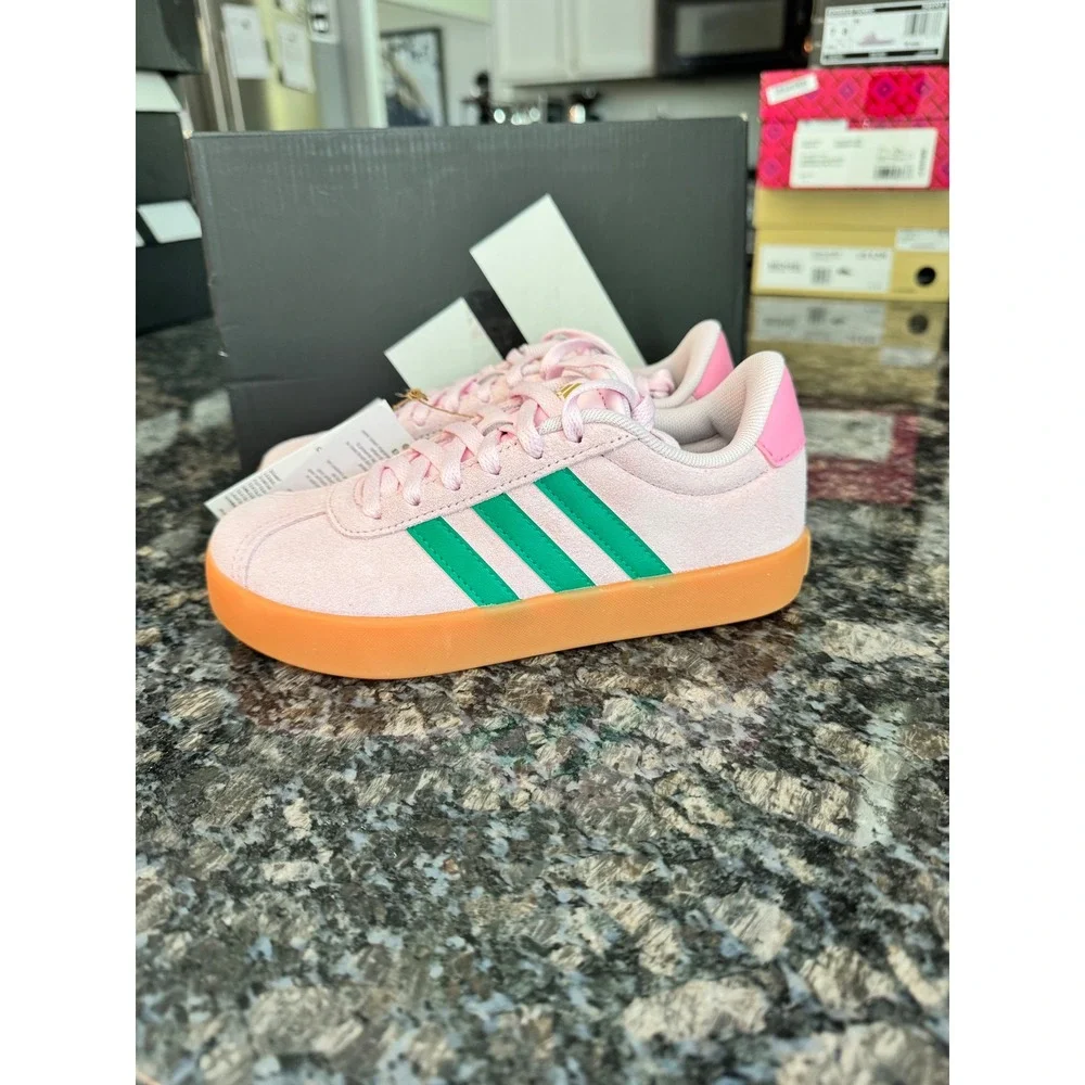 Adidas VL Court 3.0 K Kids Sneakers Pink Green Gum Sole KI9260‎ Size 13K NEW